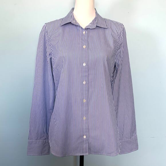 J. Crew Stretch Perfect Button Down Shirt in French Blue Classic Stripes Size M - Picture 2 of 8